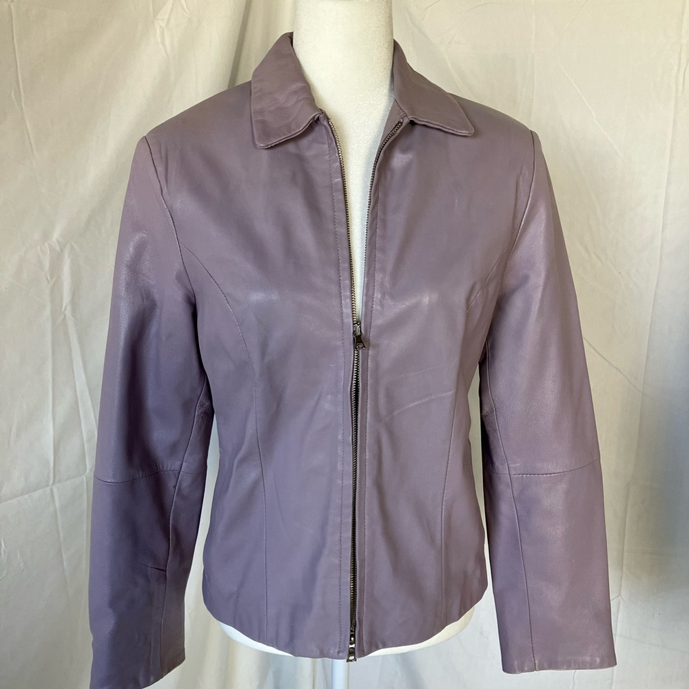 Vintage Lilac Leather Zip-Front Jacket-Made in Italy